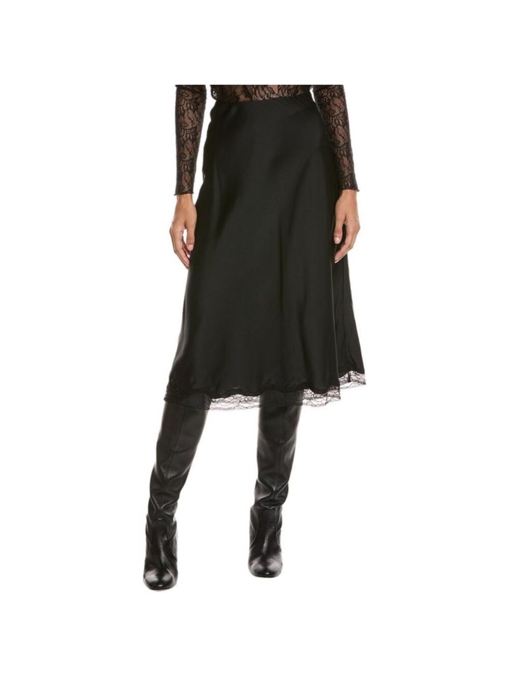 Ba&sh satin lace trim midi skirt